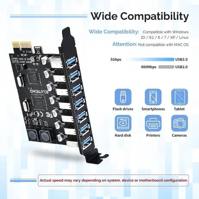 Alt view image 3 of 7 - BUCIER PCIE USB 3.0 Card 7 Ports PCI Expree to USB Expansion Card Super Speed 5Gbps PCI-e USB3 Hub Controller Adapter for Windows 11/10/8/7/XP/Vista
