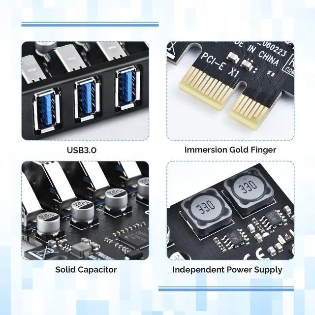 Alt view image 5 of 7 - BUCIER PCIE USB 3.0 Card 7 Ports PCI Expree to USB Expansion Card Super Speed 5Gbps PCI-e USB3 Hub Controller Adapter for Windows 11/10/8/7/XP/Vista