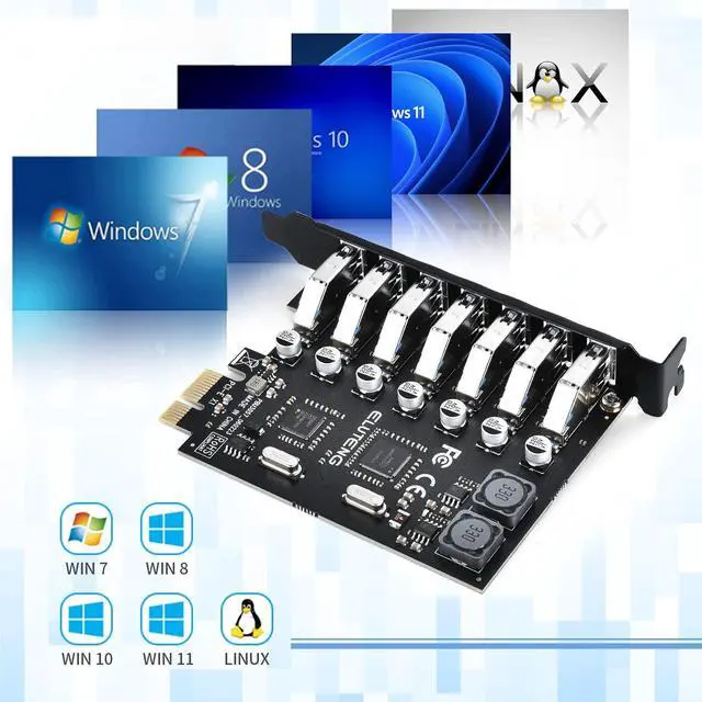 Alt view image 4 of 7 - BUCIER PCIE USB 3.0 Card 7 Ports PCI Expree to USB Expansion Card Super Speed 5Gbps PCI-e USB3 Hub Controller Adapter for Windows 11/10/8/7/XP/Vista