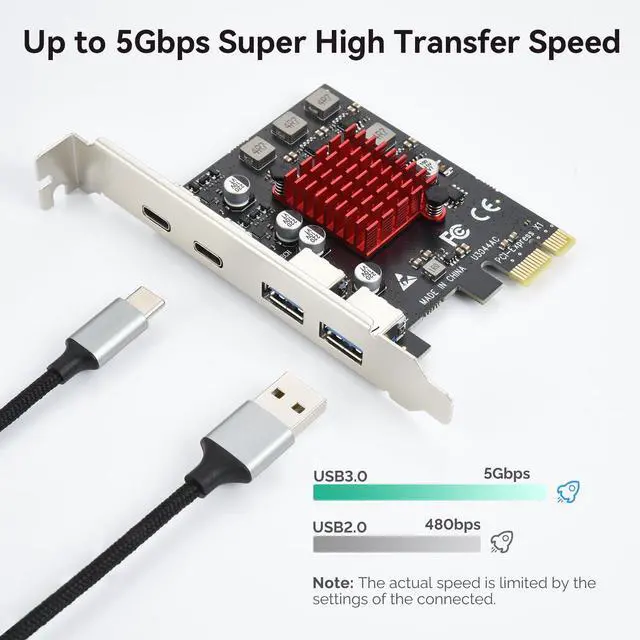 Alt view image 3 of 7 - Vszerda 4 Ports USB 3.1 PCIE Expansion Card (2 USB-A & 2 Type-C Ports) Superspeed PCI Express Expansion Card USB Card for Desktop PC Support Windows 11/10/8/7/XP/Vista, Self-Powered Supply