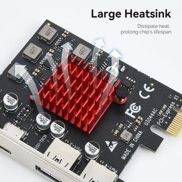 Alt view image 4 of 7 - Vszerda 4 Ports USB 3.1 PCIE Expansion Card (2 USB-A & 2 Type-C Ports) Superspeed PCI Express Expansion Card USB Card for Desktop PC Support Windows 11/10/8/7/XP/Vista, Self-Powered Supply