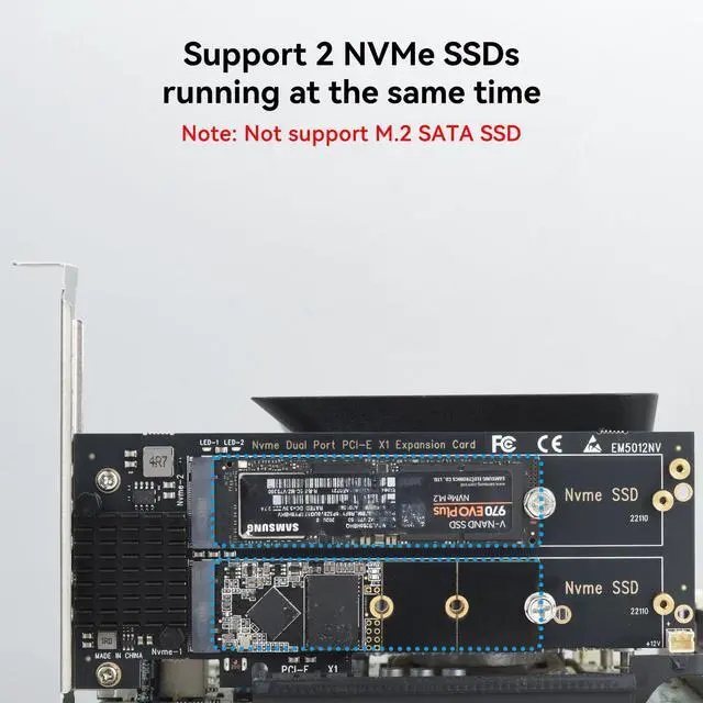 Alt view image 2 of 7 - BUCIER Dual M.2 NVMe to PCIe Adapter with Heat Sink - M-Key B&M Key 2230/2242/2260/2280 SSD NVMe PCIe Card - Low Profile Bracket - Supports PCI-Express X1/X4/X8/X16 Slots