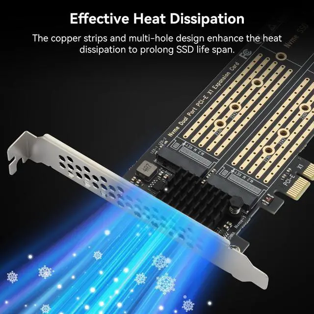 Alt view image 5 of 7 - BUCIER Dual M.2 NVMe to PCIe Adapter with Heat Sink - M-Key B&M Key 2230/2242/2260/2280 SSD NVMe PCIe Card - Low Profile Bracket - Supports PCI-Express X1/X4/X8/X16 Slots