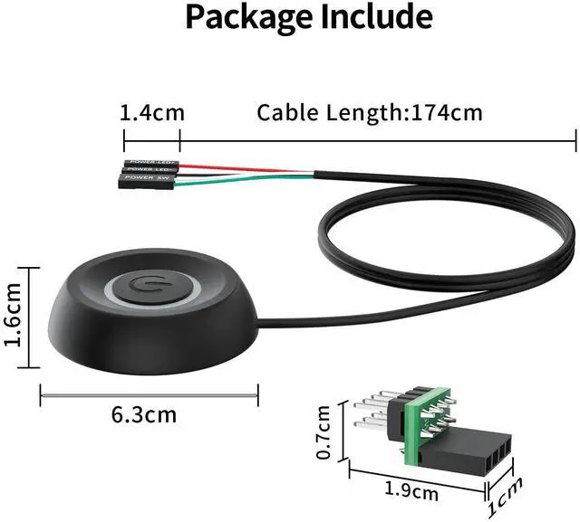 Alt view image 6 of 6 - Vszerda PC Power Button, Desktop Power Button PC External Power Switch ON Off LED PC Power Supply Button SW Extension for Computer Motherboard