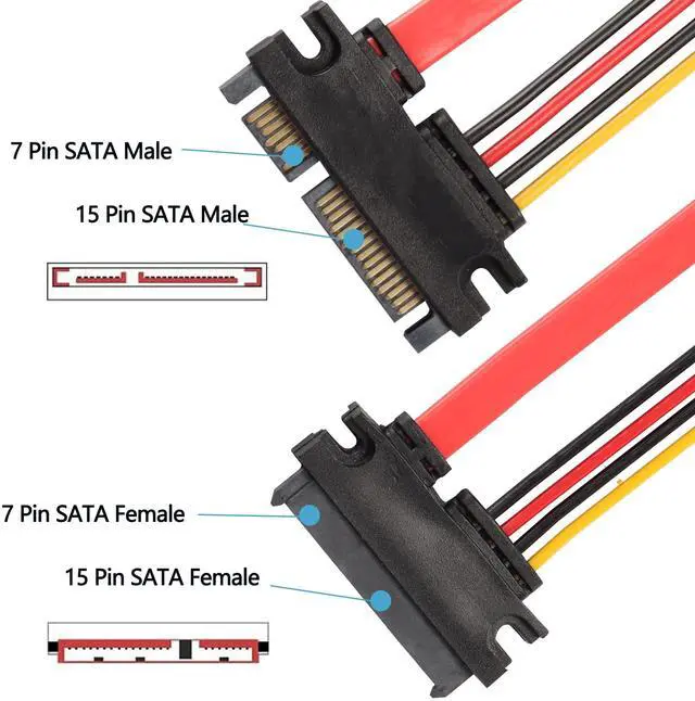 Alt view image 2 of 7 - Vszerda 22Pin SATA Power Extension Cable, 2Pack SATA 22Pin (7+15) Male to Female Data and Power Combo Extension Cable - 50cm