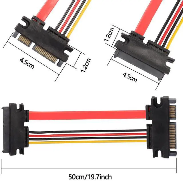 Alt view image 5 of 7 - Vszerda 22Pin SATA Power Extension Cable, 2Pack SATA 22Pin (7+15) Male to Female Data and Power Combo Extension Cable - 50cm