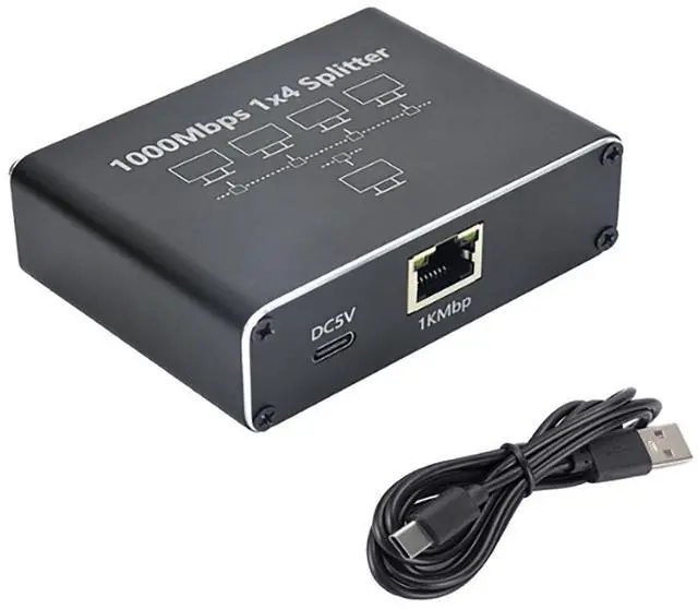 Main image of Vszerda Gigabit Ethernet Splitter 1 to 4 - Network Splitter with USB Power Cable, RJ45 Internet Splitter Adapter 1000Mbps High Speed for Cat 5/5e/6/7/8 Cable [4 Devices Networked Simultaneously]