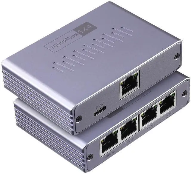 Main image of Gigabit Ethernet Splitter 1 to 4 - Network Splitter with USB Power Cable, RJ45 Internet Splitter Adapter 1000Mbps High Speed for Cat 5/5e/6/7/8 Cable [4 Devices Networked Simultaneously] (ES-1X4)