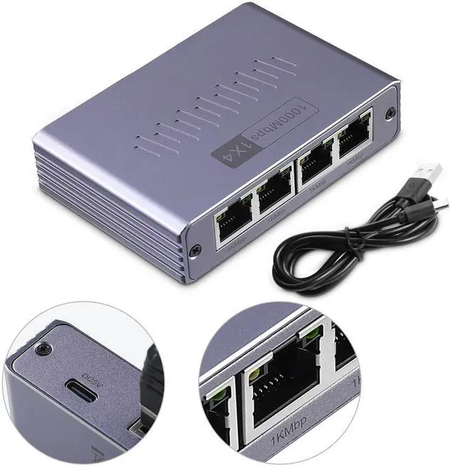 Alt view image 6 of 7 - Gigabit Ethernet Splitter 1 to 4 - Network Splitter with USB Power Cable, RJ45 Internet Splitter Adapter 1000Mbps High Speed for Cat 5/5e/6/7/8 Cable [4 Devices Networked Simultaneously] (ES-1X4)