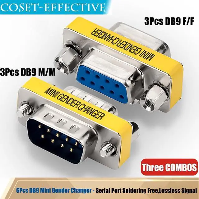 Alt view image 2 of 7 - Vszerda 6-Pack 9Pin RS232 Serial Cable DB9 Male to Male/Female to Female Mini Gender Changer Adapter Coupler Connector