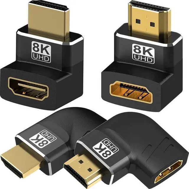 Main image of Vszerda 4 Pack 8K HDMI 2.1 Male to Female Adapter Connector Up Down Left Right Angle 90 270 Degree Gold Plated Support 8K@60Hz,4K@120Hz,HDR,eARC for PC Laptop HDTV Switch PS4 PS5
