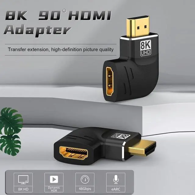 Alt view image 2 of 7 - Vszerda 4 Pack 8K HDMI 2.1 Male to Female Adapter Connector Left Right Angle 90 270 Degree Gold Plated Support 8K@60Hz,4K@120Hz,HDR,eARC for PC Laptop HDTV Switch PS4 PS5