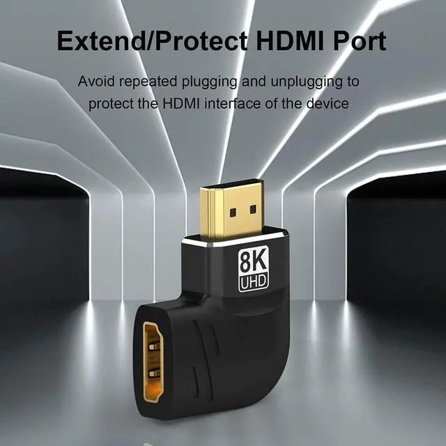 Alt view image 3 of 7 - Vszerda 4 Pack 8K HDMI 2.1 Male to Female Adapter Connector Left Right Angle 90 270 Degree Gold Plated Support 8K@60Hz,4K@120Hz,HDR,eARC for PC Laptop HDTV Switch PS4 PS5