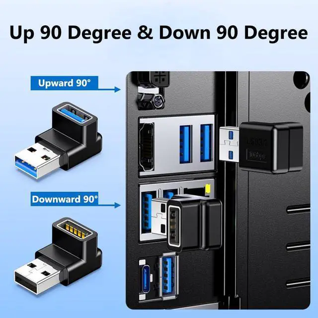 Alt view image 3 of 7 - Vszerda 4 Pack 10Gbps USB 3.1 Male to Female Adapter Right Angle Up and Down Angle 90 Degree USB 3.0 A Connector Support 3A Fast Charging for Computer, PC, Desktop, Laptop, USB Hub, USB Charger