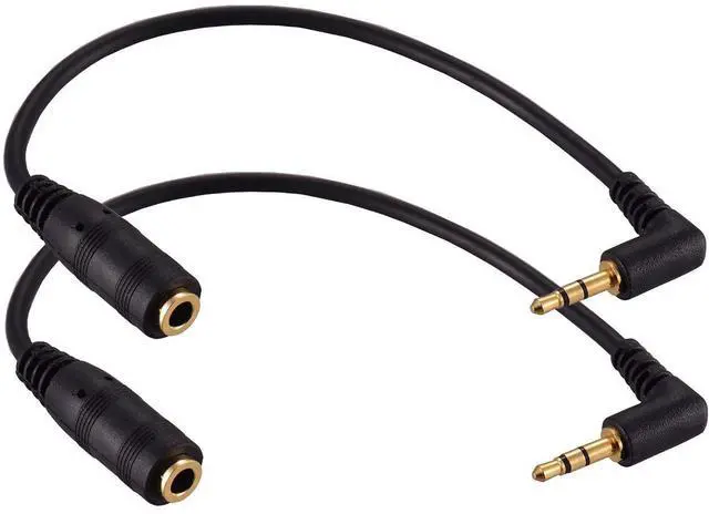 Main image of Vszerda 2 Pack Gold Plated 2.5mm Male to 1/8 inch 3.5mm Female Stereo Audio Jack Adapter Cable 90 Degree Right Angle Connector 6 inch Cord for Radios,Headphones,Recorder,Camera