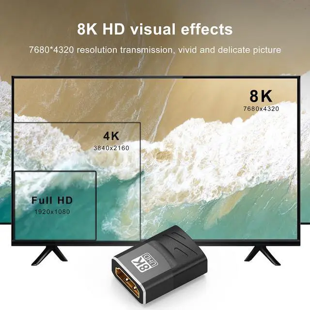 Alt view image 3 of 7 - Vszerda 4-Pack 8K HDMI 2.1 Female to Female Adapter, HDMI Cable Extension Connector Coupler Support 8K@60Hz,4K@120Hz,HDR,eARC for HDMI Cable Extension, HDTV, Laptop, PC, Monitor, PS5