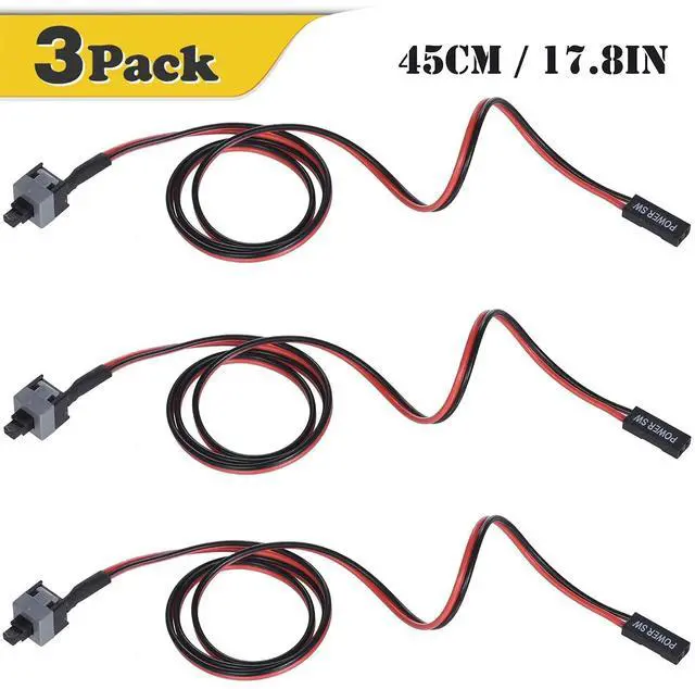 Alt view image 2 of 6 - Vszerda 3 Pack 2 Pin SW PC Desktop Power Cable On/Off Push Button ATX Computer Switch Cord 50CM