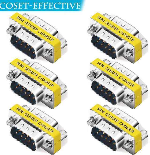 Alt view image 3 of 7 - Vszerda 6-Pack 9Pin RS232 Serial Cable DB9 Male to Male Mini Gender Changer Adapter Coupler Connector