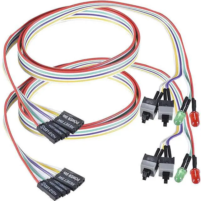 Main image of Vszerda 2 Pack Desktop Computer Case Motherboard On/Off/Reset/HDD Switch Power Cord PC Power Button Switch Power SW Cable ATX Case Front Bezel Wire with Red Green LED Indicator Light 2-Pin 27-inch