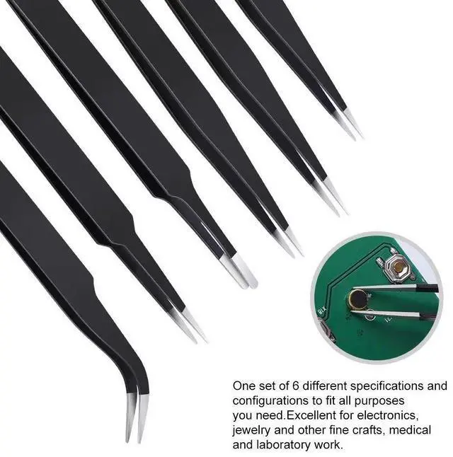 Alt view image 5 of 6 - Vszerda 6PCS Precision Tweezers Set, Upgraded Anti-Static Stainless Steel Curved of Tweezers, for Electronics, Laboratory Work, Jewelry-Making, Craft, Soldering, etc, by kaverme.