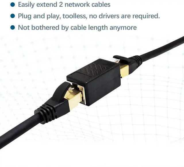 Alt view image 2 of 7 - Vszerda 3 Pack Ethernet Coupler, Premium Gold Plated Ethernet Extender, RJ45 Coupler Female to Female for Cat7/ Cat6/ Cat5/ Cat5e Network Cable