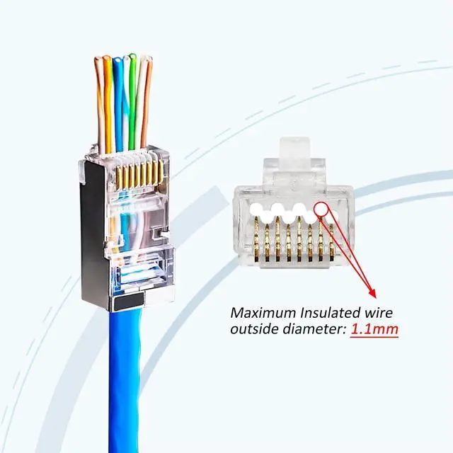 Alt view image 4 of 6 - Vszerda 20-Pack Pass Through Cat6 Shielded RJ45 Connectors, Gold Plated Cat6a RJ45 Connector, Premium Cat6a Connector for Solid or Stranded FTP/STP Ethernet Cable