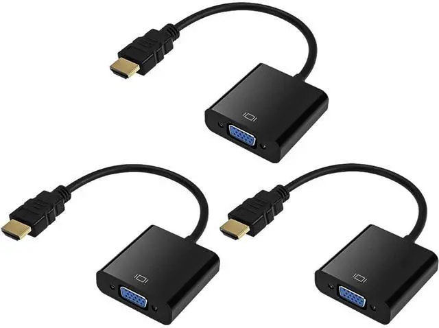 Main image of Vszerda HDMI to VGA, Gold-Plated HDMI to VGA Adapter (Male to Female) for Computer, Desktop, Laptop, PC, Monitor, Projector, HDTV, Chromebook, Raspberry Pi, Roku, Xbox and More - Black, 3 Pack
