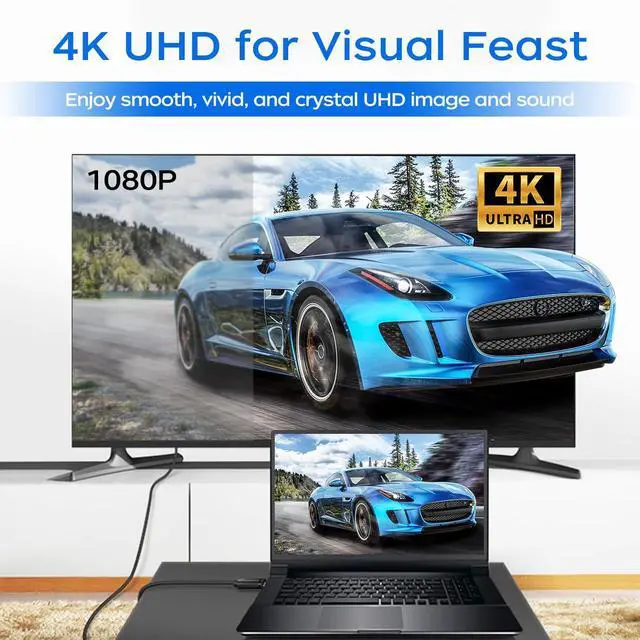 Alt view image 3 of 7 - Vszerda 4K Displayport to HDMI Cable 6 Feet 2-Pack, Display Port (DP) to HDMI Adapter Male to Male Cord Converter for PC to HDTV, Monitor, Projector