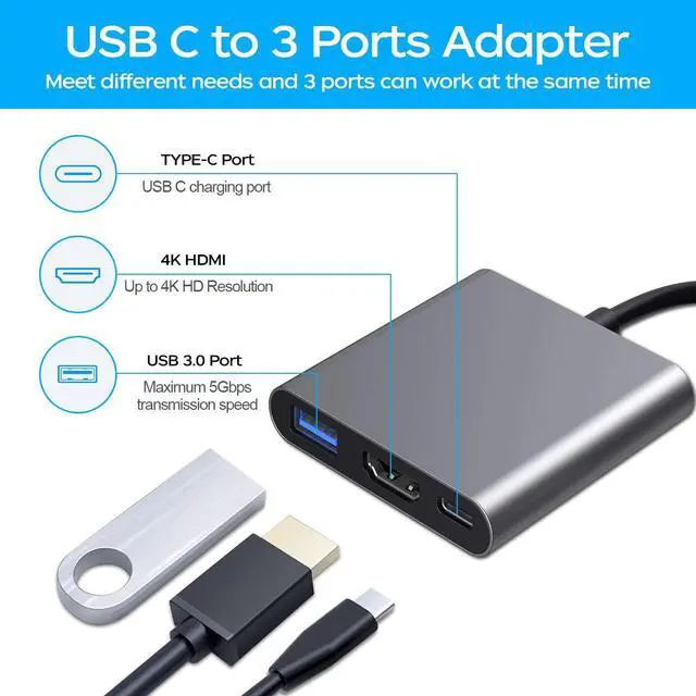 Alt view image 2 of 7 - Vszerda USB C to HDMI Multi-Port Adapter, Digital AV Multi-Port Adapter with 4K HDMI & USB 3.0 & 87W Type C Fast Charging Port for MacBook Pro/Air, Microsoft, Samsung and More