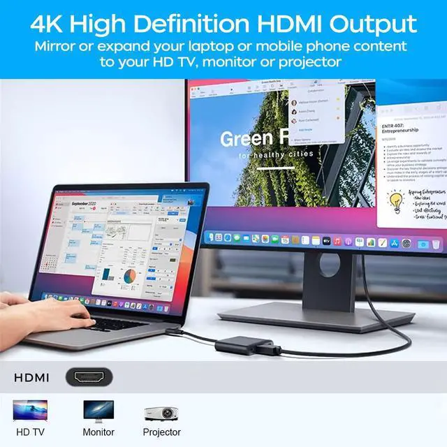 Alt view image 3 of 7 - Vszerda USB C to HDMI Multi-Port Adapter, Digital AV Multi-Port Adapter with 4K HDMI & USB 3.0 & 87W Type C Fast Charging Port for MacBook Pro/Air, Microsoft, Samsung and More