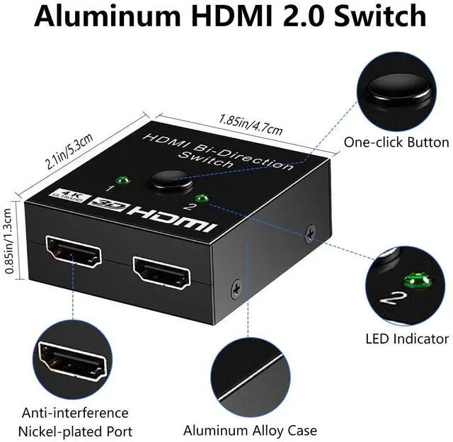 Alt view image 6 of 7 - Vszerda HDMI Switch Splitter 4K@60hz, Aluminum Bidirectional HDMI Switcher 2 in 1 Out, HDMI Splitter 1 in 2 Out Supports 3D HDR for Xbox PS5/4/3 Blu-Ray Player Fire Stick Roku HDTV