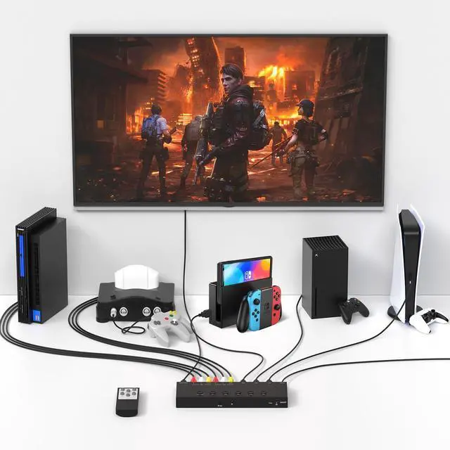 Alt view image 4 of 7 - Vszerda 2 AV to HDMI Converter + 3 HDMI2.0 Switcher(2 in 1) 2 Way RCA Composite to HDMI Adapter Support 4:3/16:9 Switching for N64 NGC WII Xbox PS2/3/4/5 DVD Xbox Series/ONE Switch/OLED