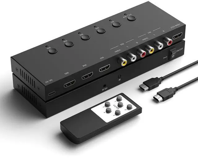Alt view image 2 of 7 - Vszerda 2 AV to HDMI Converter + 3 HDMI2.0 Switcher(2 in 1) 2 Way RCA Composite to HDMI Adapter Support 4:3/16:9 Switching for N64 NGC WII Xbox PS2/3/4/5 DVD Xbox Series/ONE Switch/OLED