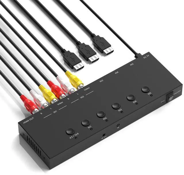 Alt view image 6 of 7 - Vszerda 2 AV to HDMI Converter + 3 HDMI2.0 Switcher(2 in 1) 2 Way RCA Composite to HDMI Adapter Support 4:3/16:9 Switching for N64 NGC WII Xbox PS2/3/4/5 DVD Xbox Series/ONE Switch/OLED