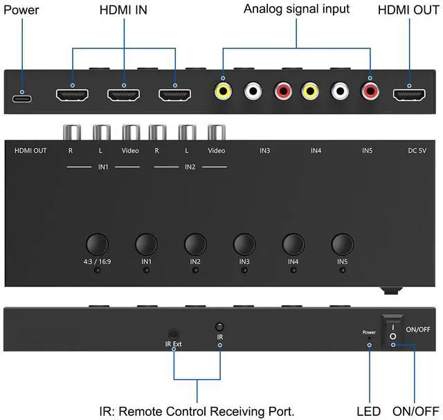 Alt view image 3 of 7 - Vszerda 2 AV to HDMI Converter + 3 HDMI2.0 Switcher(2 in 1) 2 Way RCA Composite to HDMI Adapter Support 4:3/16:9 Switching for N64 NGC WII Xbox PS2/3/4/5 DVD Xbox Series/ONE Switch/OLED