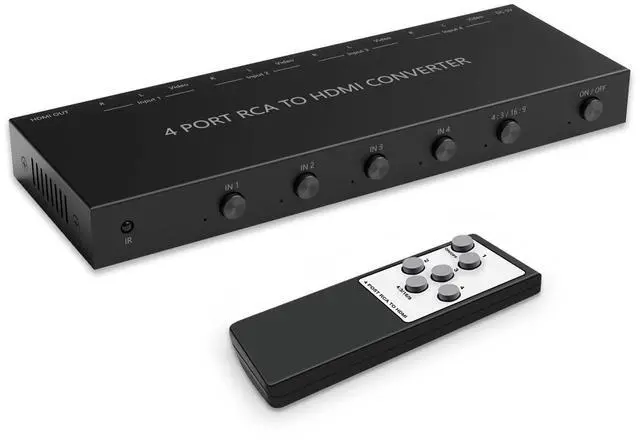 Alt view image 3 of 7 - 4 Port RCA to HDMI Converter 1080P/720P RCA Composite CVBS AV Switch to HDMI Converter Adapter Support 4:3/16:9 Switch, for Sega Xbox PS1 PS2 PS3 N64 NGC SNES WII VHS VCR Camera DVD(With Remote