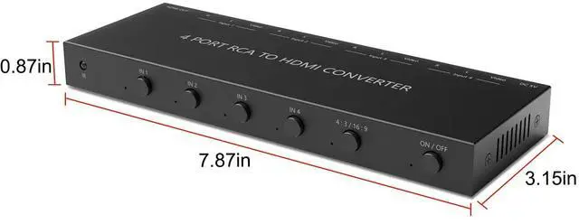Alt view image 5 of 7 - 4 Port RCA to HDMI Converter 1080P/720P RCA Composite CVBS AV Switch to HDMI Converter Adapter Support 4:3/16:9 Switch, for Sega Xbox PS1 PS2 PS3 N64 NGC SNES WII VHS VCR Camera DVD(With Remote