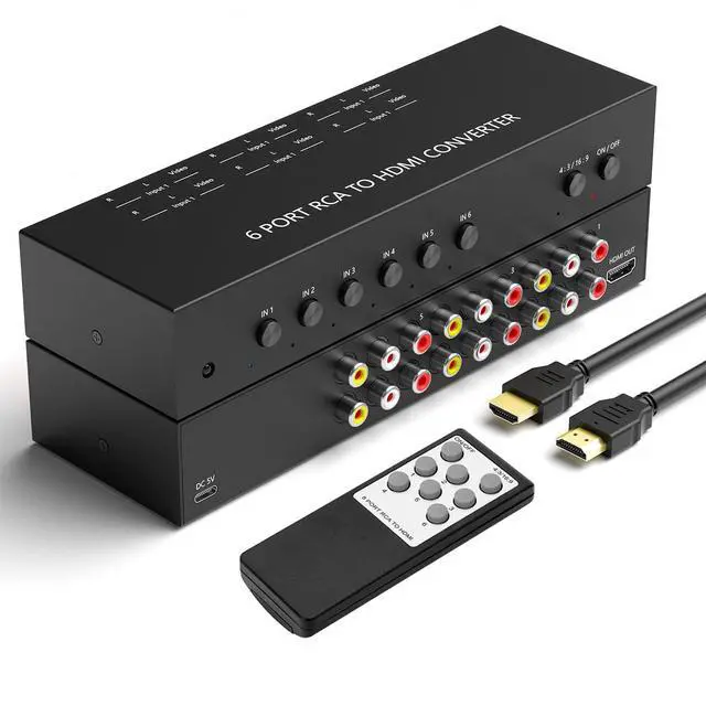 Main image of Vszerda 6 Way RCA to HDMI Converter 1080P/720P RCA Composite CVBS AV Switch to HDMI Converter Adapter Support 4:3/16:9 Switch for Sega Xbox PS1 PS2 PS3 N64 NGC SNES WII VHS VCR Camera DVD