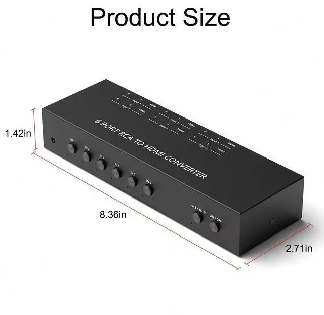 Alt view image 4 of 7 - Vszerda 6 Way RCA to HDMI Converter 1080P/720P RCA Composite CVBS AV Switch to HDMI Converter Adapter Support 4:3/16:9 Switch for Sega Xbox PS1 PS2 PS3 N64 NGC SNES WII VHS VCR Camera DVD