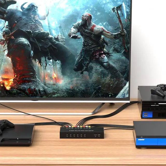 Alt view image 7 of 7 - Vszerda 6 Way RCA to HDMI Converter 1080P/720P RCA Composite CVBS AV Switch to HDMI Converter Adapter Support 4:3/16:9 Switch for Sega Xbox PS1 PS2 PS3 N64 NGC SNES WII VHS VCR Camera DVD