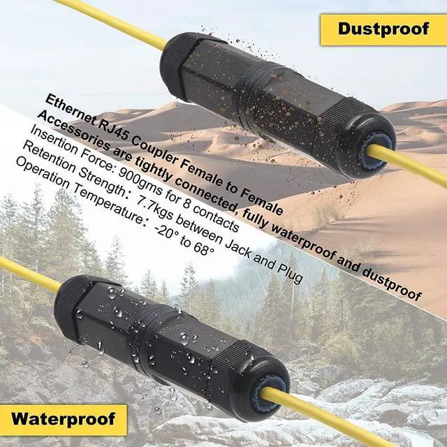 Alt view image 3 of 7 - Vszerda Waterproof RJ45 Coupler IP68, CAT6/CAT5E/CAT5 Female to Female Coupler Connector Shielded 8Pin for Outdoor Ethernet LAN Cable 2-Pack, 5.3 in