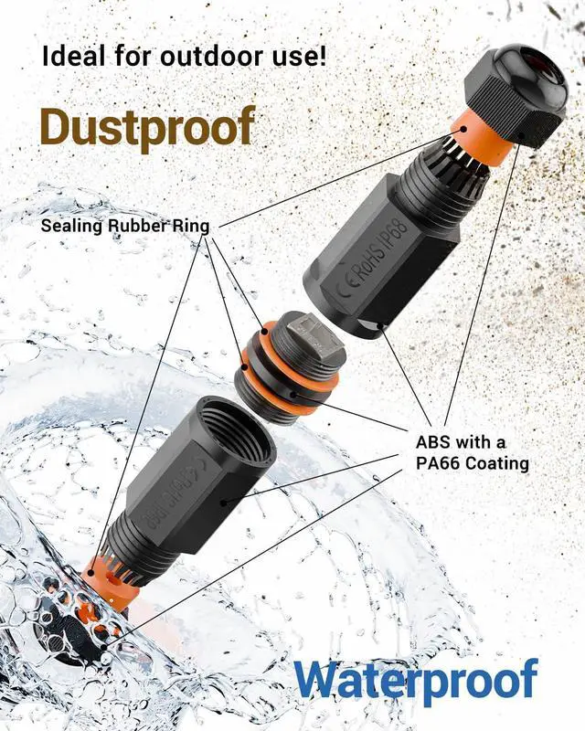 Alt view image 2 of 7 - Vszerda Ethernet Coupler Outdoor CAT6A 10Gbps, Female-to-Female Waterproof RJ45 Connector Shielded, IP68 Network Cable Extender for Weatherproof Use 5-Pack, 5.3 in