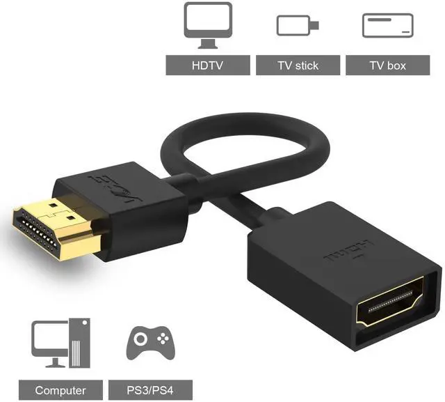 Alt view image 6 of 6 - Vszerda HDMI Extension Cable Male to Female Adapter Short HDMI Extender Support 4K 3D Compatible with Google Chrome Cast, Roku Stick, HDTV, Laptop and PC