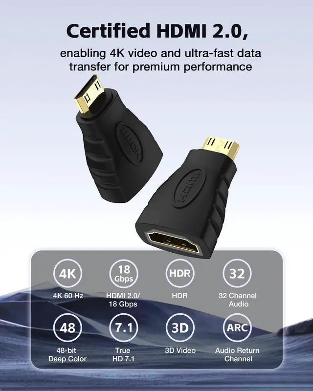Alt view image 5 of 7 - Vszerda HDMI Adapter 2-Pack, Mini HDMI to HDMI, 4K Support, Gold Plated, Compatible with Raspberry Pi, Camera, Camcorder, DSLR, Tablet, Video Card