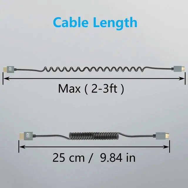 Alt view image 7 of 7 - Vszerda 8K Mini HDMI to HDMI Cable, Ultra HD High Speed HDMI to Mini HDMI Coiled Cable 2.1 Support 8K 4K 3D and Dynamic HDR Up to 48Gbps, Compatible with TV, PC,Camera Monitors Projector ect 3FT/0.9M