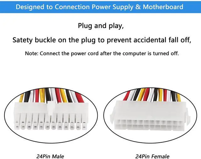 Alt view image 3 of 5 - Vszerda 30cm ATX 24 Pin Motherboard Power Supply Extension Cable, 18AWG PSU ATX 24 Pin Male to 24 Pin Female Extender Power Cable for CPU Motherboard Computer(24-24)