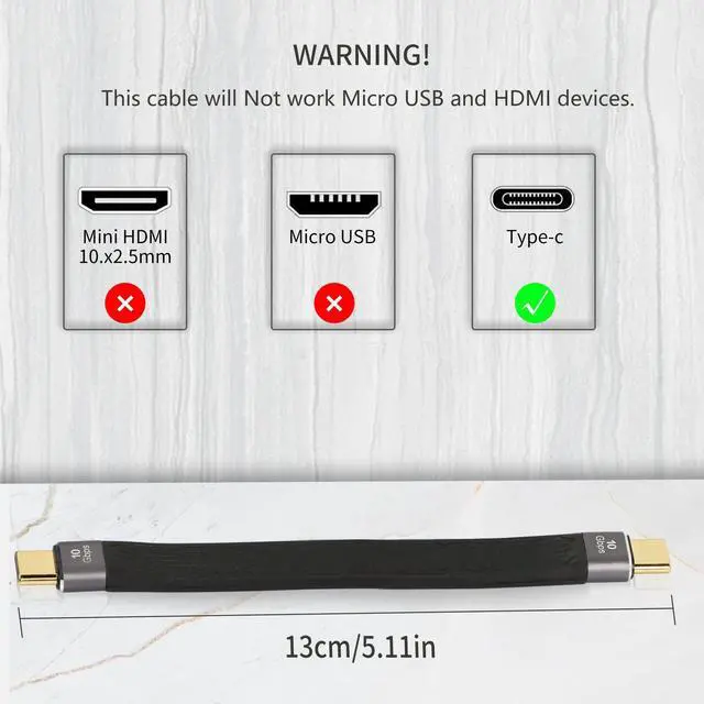Alt view image 7 of 7 - Vszerda 10Gbps Short USB C to USB C Cable, 5inch USB Type C 60W 3A Fast Charging Cable, USB C 3.1 Gen 2 FPC Cable for Power Bank, Phone, Tablet(c-c)