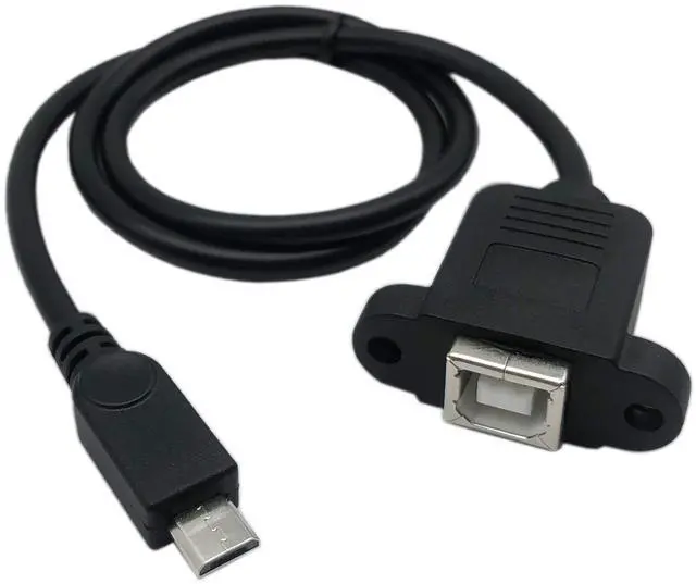 Main image of Vszerda 50cm Micro USB 5pin Male to USB Type B 2.0 Female Extension Panel Mount Data and Charge Cable with Screws Holes