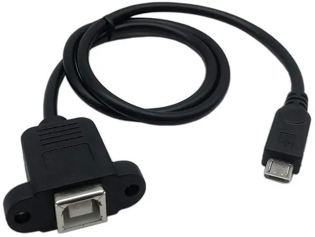 Alt view image 6 of 6 - Vszerda 50cm Micro USB 5pin Male to USB Type B 2.0 Female Extension Panel Mount Data and Charge Cable with Screws Holes