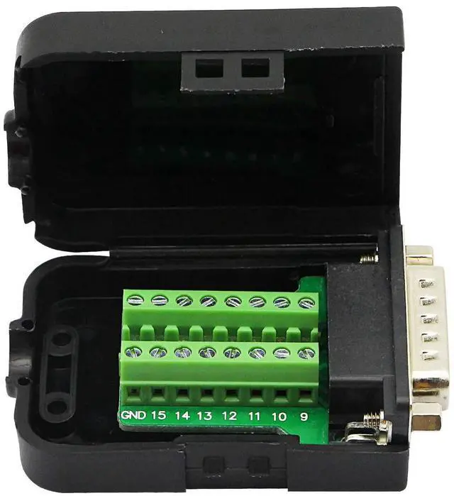 Alt view image 2 of 7 - Vszerda DB15 Breakout Connector - DB15 Screw Wiring Terminal Signal Module Breakout PCB Board with Plastic Case & Nuts (Black) (MN)